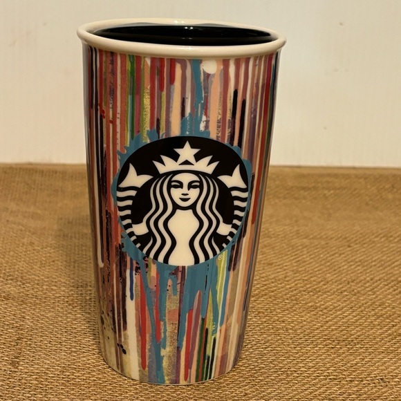 Starbucks | Ceramic Travel Tall Tumbler with Ceramic Lid | Paint Drip Design - Picture 6 of 13